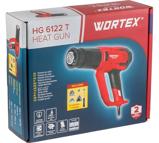 Термовоздуходувка WORTEX HG 6122 T в кор. + набор сопл 2000 Вт, 3 режима., 60-600 С 1334741