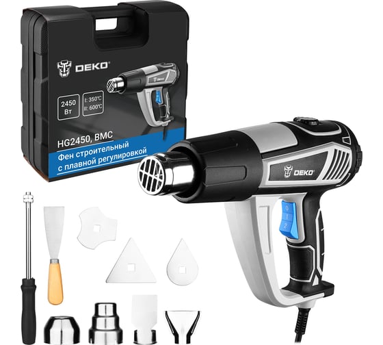 Фен строительный DEKO HG2450 в кейсе, с плавной регулировкой, 2450 Вт 085-1130