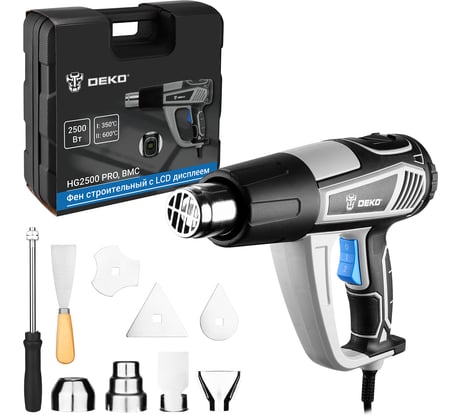 Фен строительный DEKO HG2500 PRO в кейсе, с LCD дисплеем, 2500 Вт 085-1131