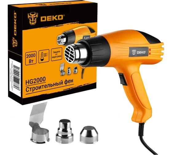 Строительный фен DEKO HG2000, 2000Вт, 2 скорости, защита от перегрева 083-1123 1