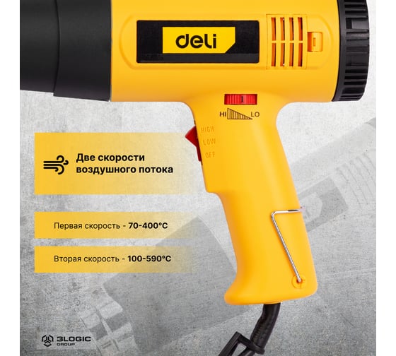 Термопистолет/технический фен DELI DL5318 (1600Вт, рабочая температура 100...590 град.) 103019