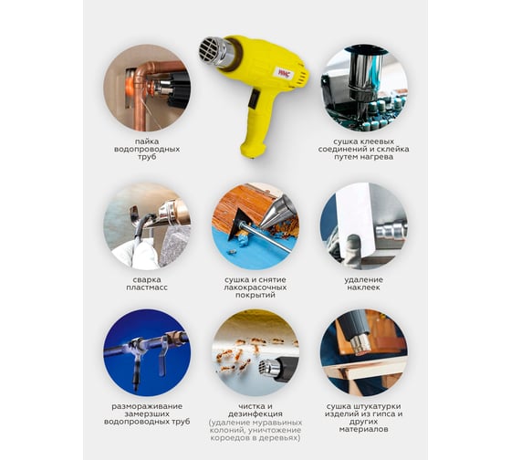 Промышленный фен WMC TOOLS с насадками WMC-DH-HG001(52354)