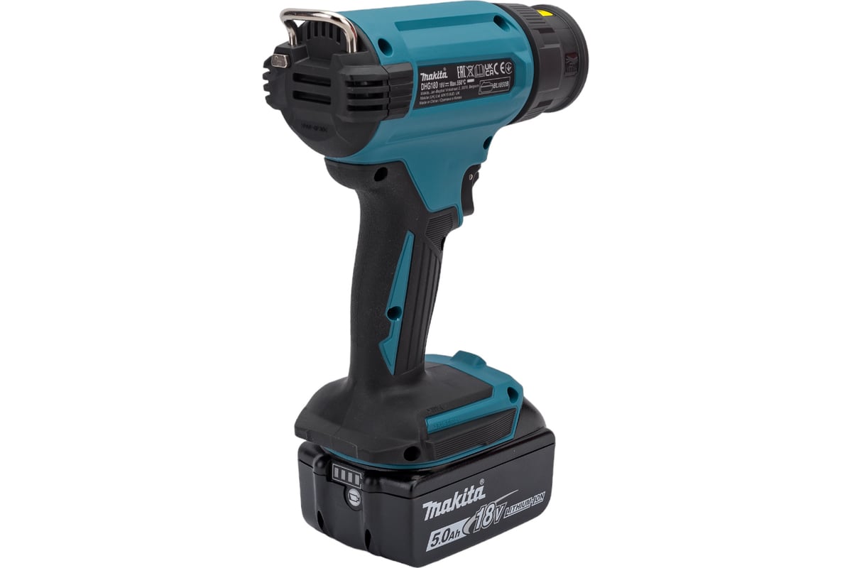 Аккумуляторный тепловой пистолет (фен) Makita LXT 18В, 550 град, кейс  MakPac,насадки, 5.0 Ач х 1, з/у DHG180RT1J - выгодная цена, отзывы,  характеристики, фото - купить в Москве и РФ