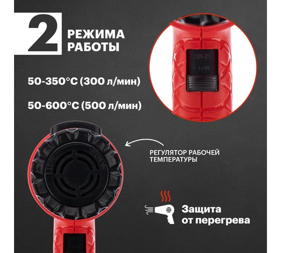 Строительный фен REXANT 230 В/1800 Вт, MASTER, с терморегулятором 12-0056