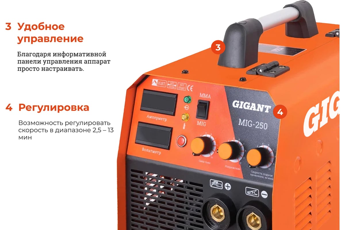 Сварочный полуавтомат - инвертор (250 A; EURO; ПВ 60%) Gigant MIG-250 ...