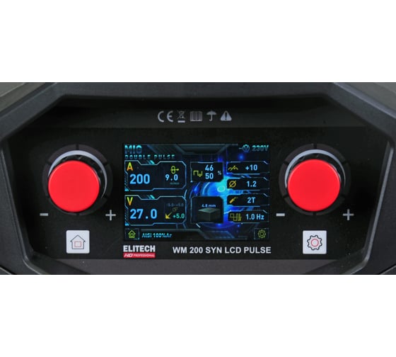Инверторный сварочный аппарат Elitech HD WM 200 SYN LCD Pulse 204473
