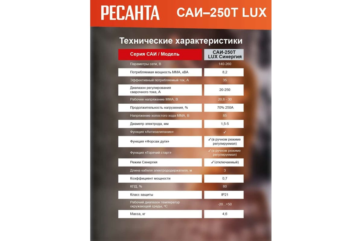 Сварочный инверторный аппарат Ресанта САИ-250Т LUX 65/72 - доступная ...
