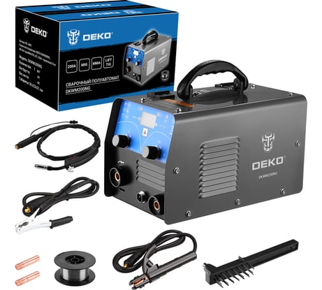 Сварочный полуавтомат DEKO DKWM200NG, MIG без газа/MMA/TIG LIFT, 200А + проволока 0.5 кг 051-4695
