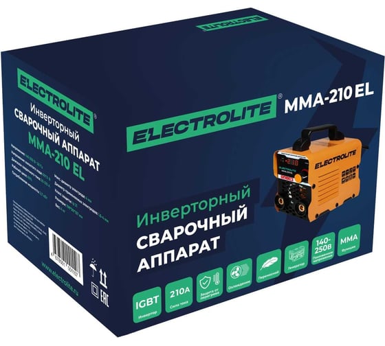 Сварочный инверторный аппарат Electrolite mma-210 EL 210 А, 140-250 В, 4 мм электрод, дисплей 6342