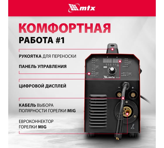 Инверторный аппарат полуавтоматической сварки MTX mig-180s, 180a, пв, катушка 5 кг 94302