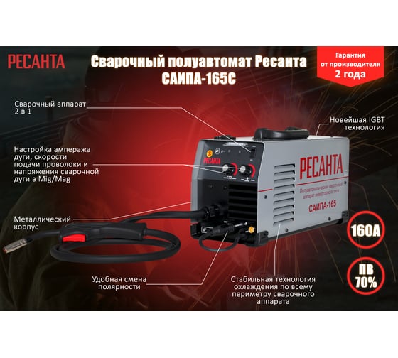 Сварочный полуавтомат Ресанта САИПА-165С MIG 5в1 65/8