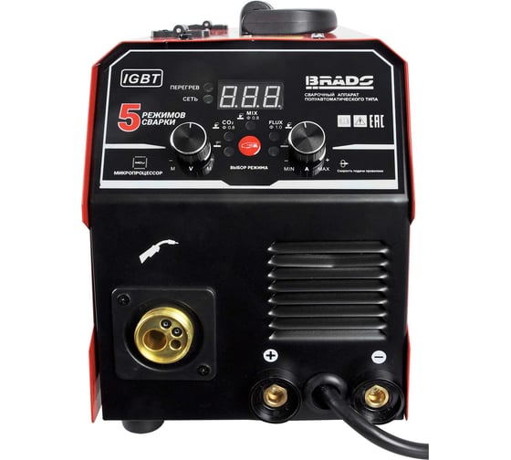 Полуавтомат сварочный BRADO MIG/MMA-220L-24 220А, микропроцессор, MIG/FLUX/MMA/TIG, еврорукав 3 м 00-00023967