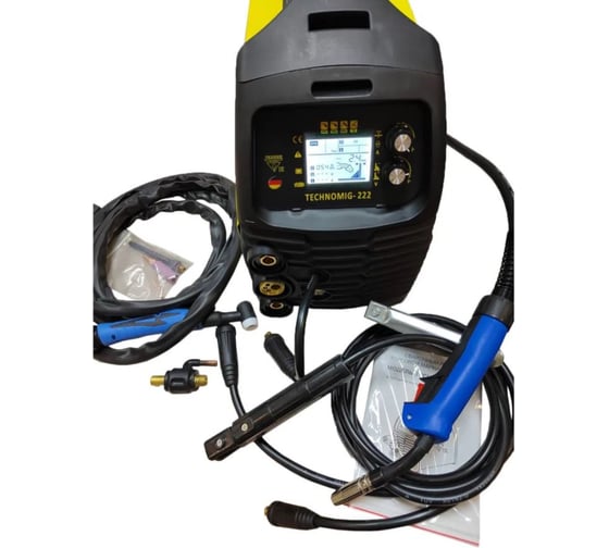 Полуавтомат ТД Техник TECHNOMIG-222 200А, 60%ПН, проф. серия, синергетика, MIG-TIG-MMA, горелка MIG 3m, горелка TIG, электрододержатель, клемма масса, кабель 50