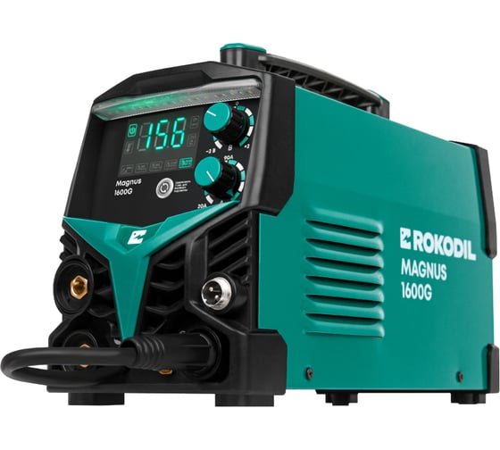 Сварочный аппарат Rokodil Magnus 1600G, полуавтомат инверторный, с газом/ без газа, аргонодуговой, по металлу, MiG/ MaG, MMA, TiG, 160 A, 0, 8/ 1мм проволока, 1-4 мм эл. 1050032 1