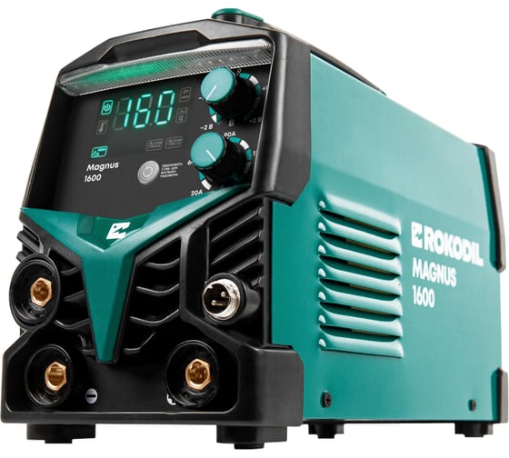 Сварочный аппарат Rokodil Magnus 1600, полуавтомат инверторный, без газа, аргонодуговой, по металлу, MiG/MaG, MMA, TiG, 160 A, 0,8/1мм проволока, 1-4 мм эл. 1050029