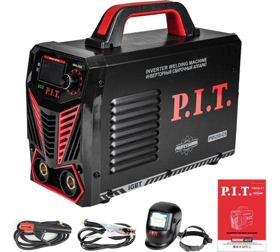 Сварочный аппарат P.I.T. IGBT 6.8кВт, 250А, ПВ-45, ММА 1.6-4.0мм,маска, краги, электроды PMI250-C1