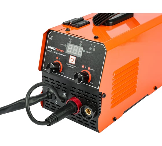 Полуавтомат сварочный инверторный СПЕЦ ПРОМО MAG-180 Invertor,+ММA, 1*230В, А20-160, диам.пров.0,8-0,1мм, d электр до 4мм (проволка FLUX в комплекте d=1мм, 0,25кг) 4156