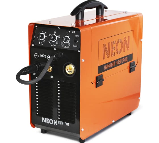 Сварочный аппарат для дуговой сварки NEON ВД 201 ПДГ полуавтомат 220В, горелка 3652 1