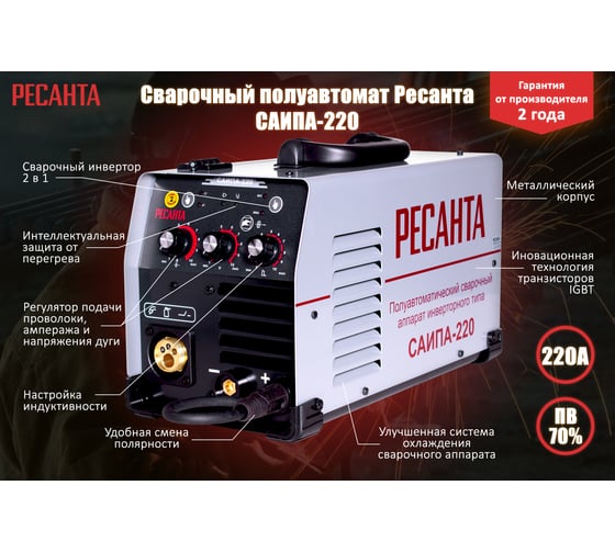Сварочный полуавтомат Ресанта САИПА-220 MIG 6в1 65/10