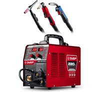 Полуавтомат сварочный ЗУБР MIG & CUT 5-в-1, MIG / MAG, PLASMA CUT, FCAW, MMA, TIG, 220 А, с газом / без газа, горелка ПСГ-220 ПСГ-М9-220-Р