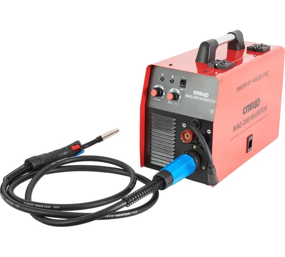 Полуавтомат сварочный Спец MAG-200 Invertor, ММА, MAG, FLUX, 1фх230В, св.ток-30-200А., пров.0,8-1мм., электрод-1,6-4мм.,горелка, эл.держатель, клемма земля, щиток сварщика, щетка-молоток,нетто/брутто=12,5/13,4кг. СПЕЦ-3470