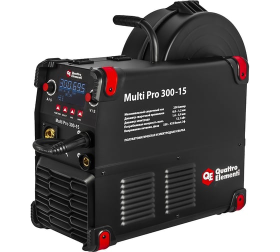Аппарат полуавтомат. сварки, инвертор Multi Pro 300-15 (300A, 3 фазы, 3 вида сварки MIG/TIG/MMA, кат.15 кг,Диспл.) QUATTRO ELEMENTI 920-827