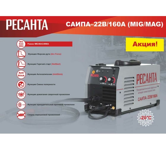 Сварочный полуавтомат Ресанта САИПА-22В/165А MIG 5в1 65/109