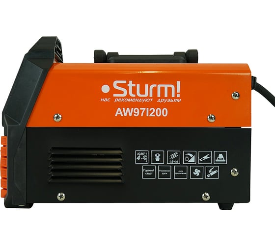 Сварочный инвертор Sturm 200А, ПВ 60%, 170-250В, HotStart/AntiStick/ArcForce AW97I200