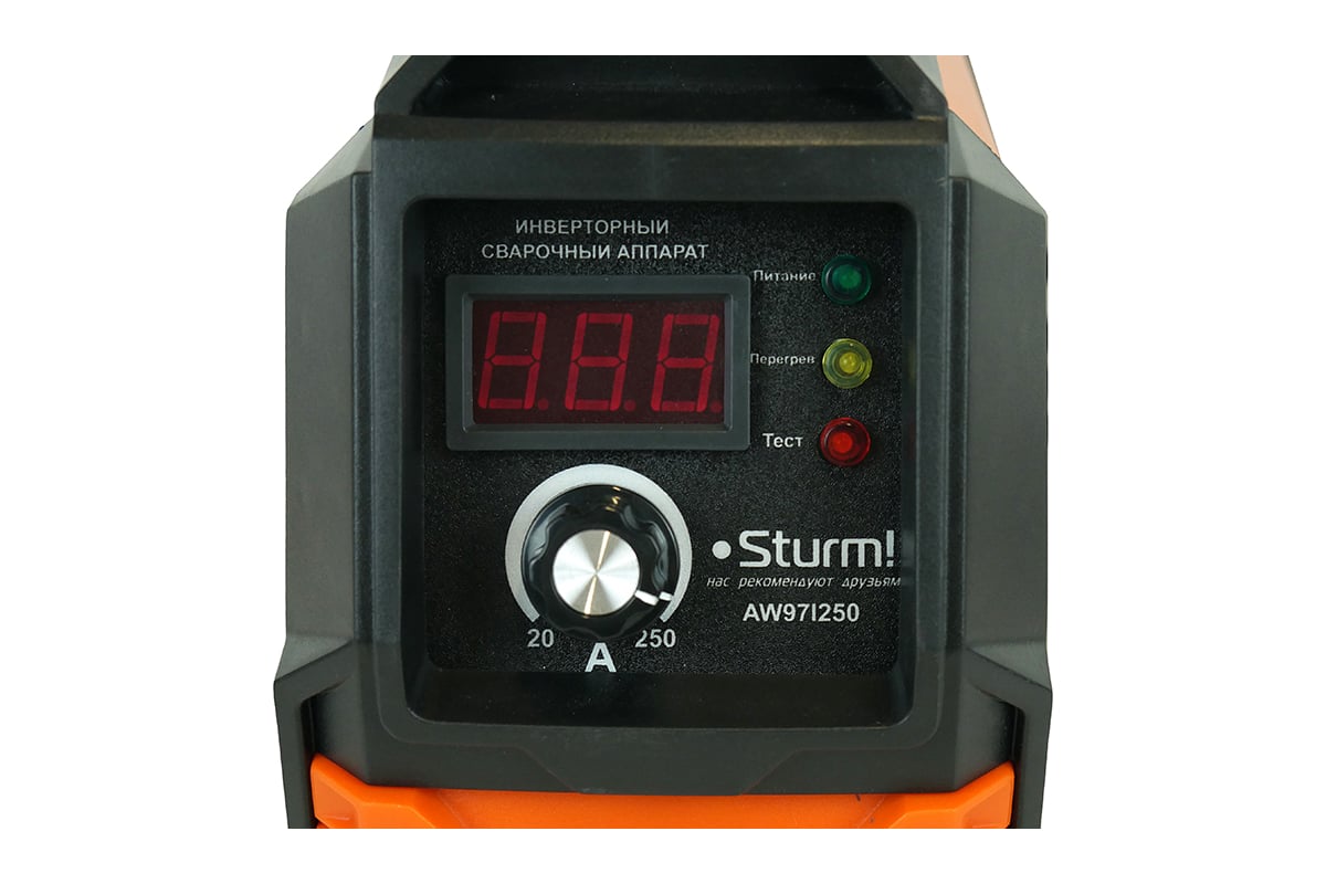 Сварочный инвертор Sturm 250А, ПВ 60%, 170-250В,  HotStart/AntiStick/ArcForce AW97I250