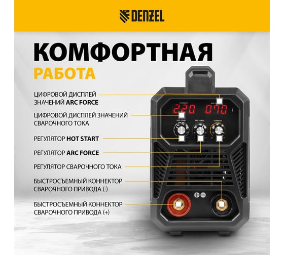 Аппарат инверторной дуговой сварки Denzel dm-220 Standart 220 А 94326