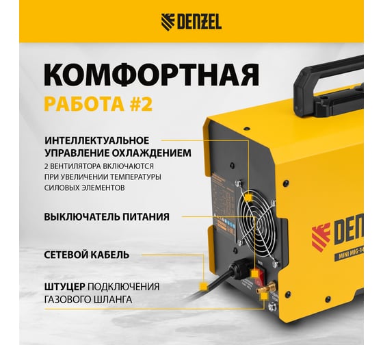 Инверторный аппарат полуавтоматической сварки Denzel mini mig-140fg, 140 а 94322