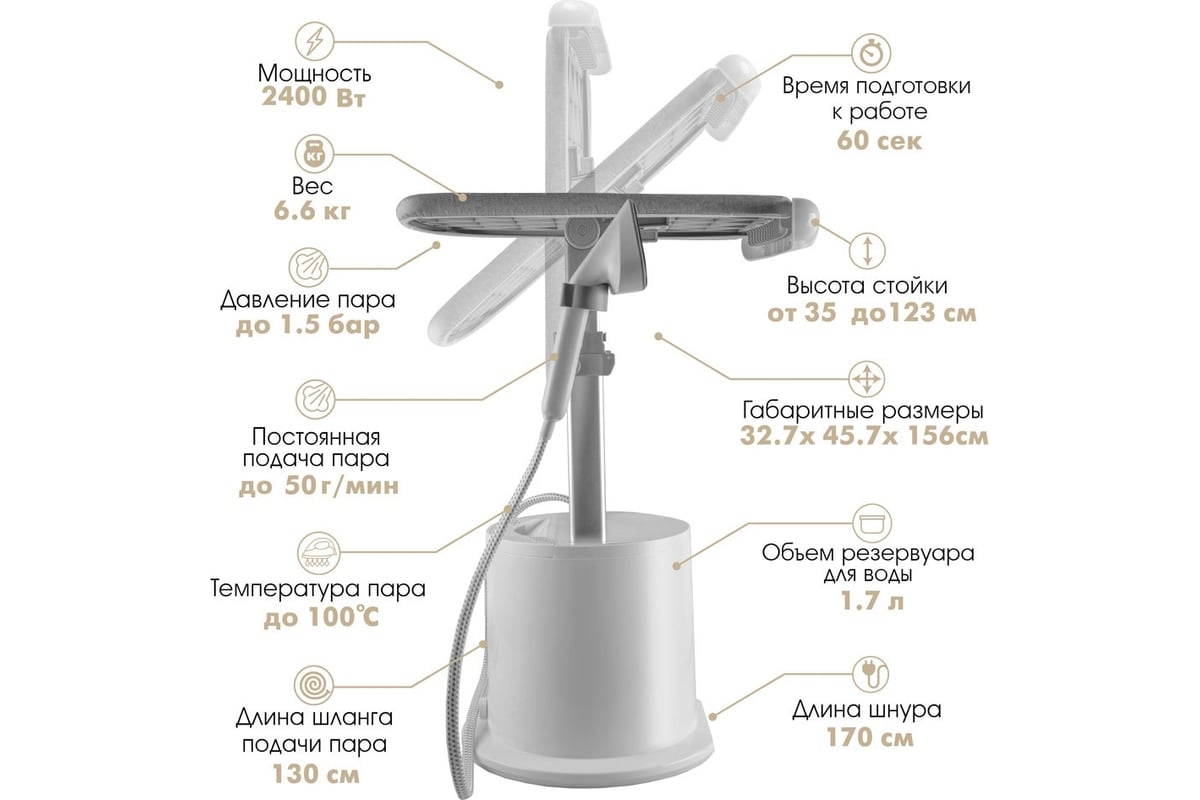 Отпариватель для одежды VLK Rimmini 7800, белый, мощность 2400 Вт 90312