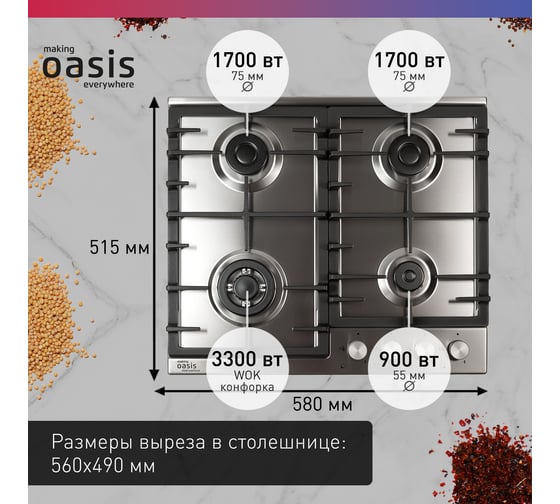 Газовая варочная панель OASIS P-MNRT