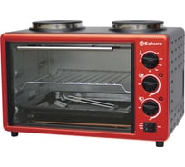 Электрическая духовка Sakura SA-7027HBR 2600 Вт, 21 л, 2 конфорка, черный/красный РТ-00070292