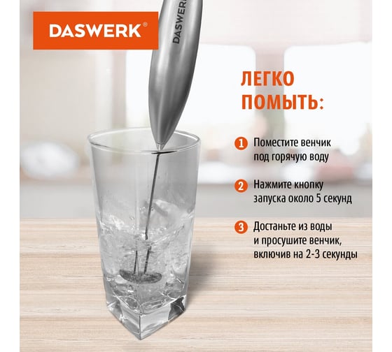 Электрический капучинатор/вспениватель DASWERK с подставкой, питчером, трафаретами 4 в 1, серебристый 456182