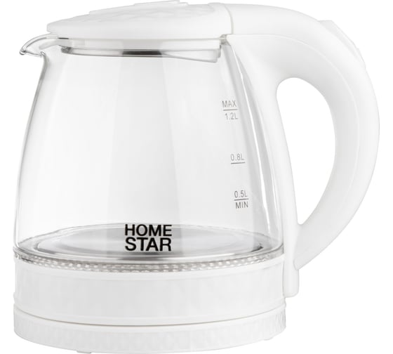 Чайник Homestar hs-1053 1.2 л, стекло, пластик, белый 106464