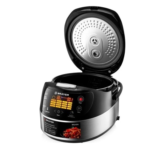 Мультиварка BRAYER 2404BR 860 Вт, 5 л, 17 программ, таймер 24 ч, управление на крышке, съемная крышка BR2404