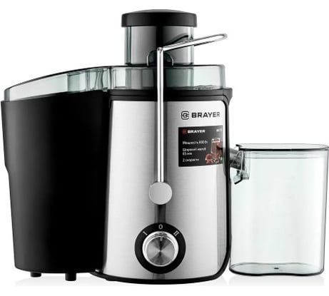 Центробежная соковыжималка BRAYER 1711BR 800 Вт, реверс, диаметр 65 мм, резервуар для сока 0,5 л, резервуар для мякоти 1,4 л BR1711