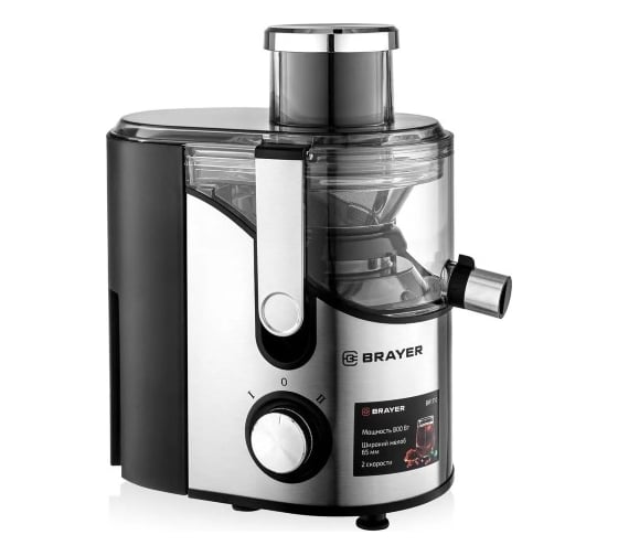 Центробежная соковыжималка BRAYER 1710BR 800 Вт, реверс, диаметр 65 мм, резервуар для сока 0,35 л, резервуар для мякоти 1,2 л BR1710