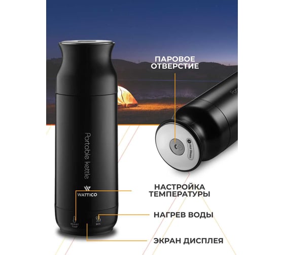 Маленький чайник термос WATTICO 220В 0.5 л Kettle черный 00-00000097