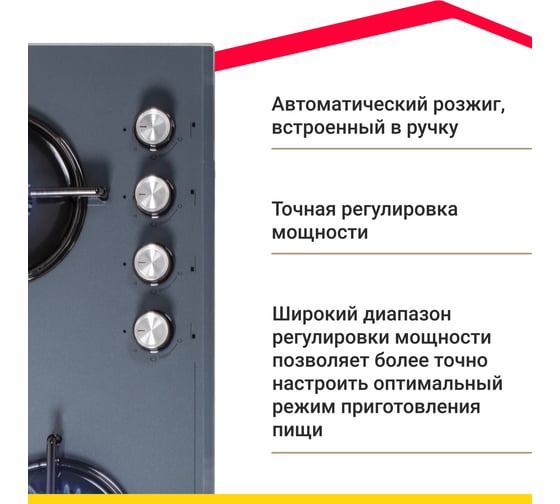 Газовая варочная поверхность SImfer газ-контроль, авторозжиг, эмалированные решетки, серое стекло H60N40G570