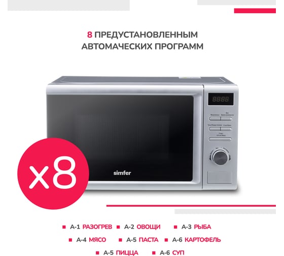 Микроволновая печь SImfer соло , 20 литров, 700 вт, нержавеющая сталь MD2270