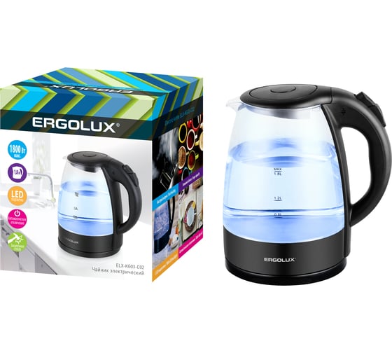 Стеклянный чайник Ergolux ELX-KG03-C02 черный 13957
