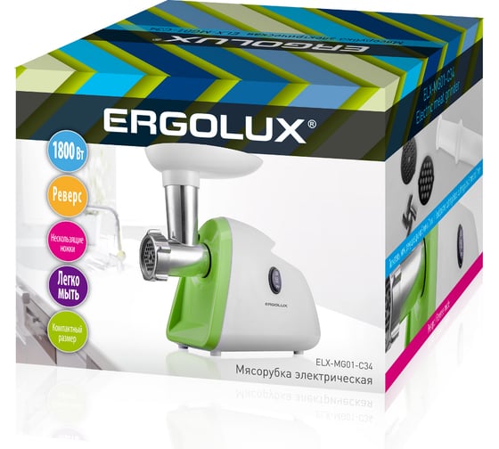 Электромясорубка Ergolux ELX-MG01-C34 бело-салатовая 13968