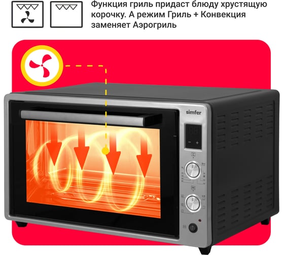 Мини-печь SImfer 6 режимов, конвекция, двойное стекло, цифровой дисплей, цвет серый M7071