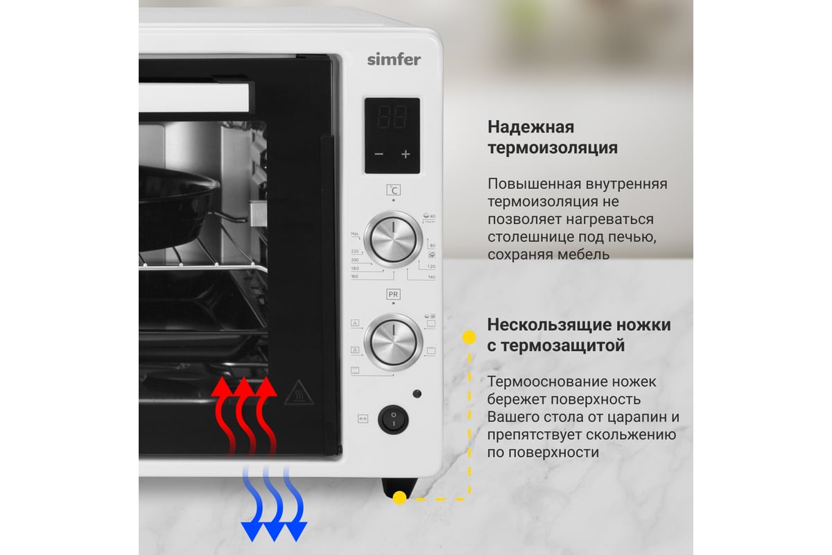 Мини-печь SImfer 6 режимов, конвекция, двойное стекло, цифровой дисплей,  цвет белый M7070 - выгодная цена, отзывы, характеристики, фото - купить в  Москве и РФ