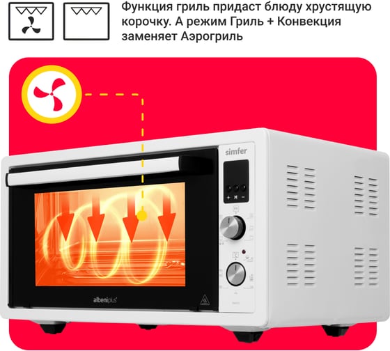 Мини-печь SImfer 6 режимов, конвекция, двойное стекло, цифровой дисплей, цвет белый M4570