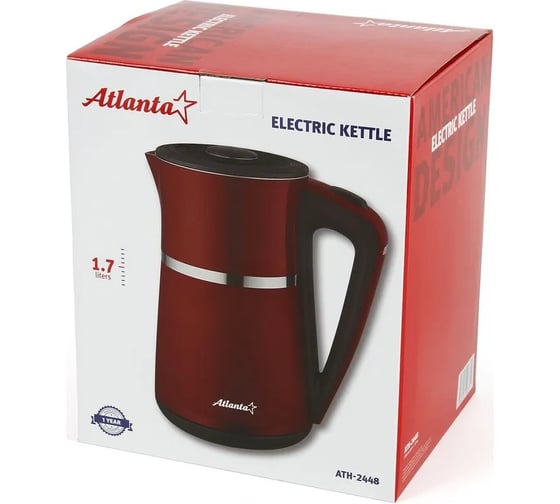 Электрический двухстенный чайник Atlanta ATH-2448 bordo