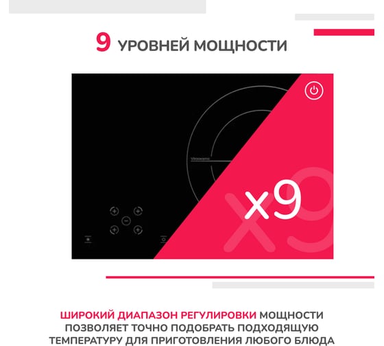 Электрическая варочная поверхность SImfer 9 уровней мощности, сенсорное управление, автоотключение, черное стекло H60D17B070