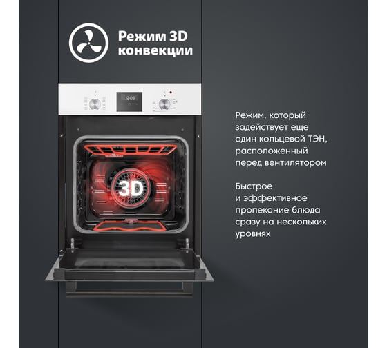 Электрический духовой шкаф SImfer 9 режимов работы, гриль, турбо-конвекция, таймер, белая B4EW59070